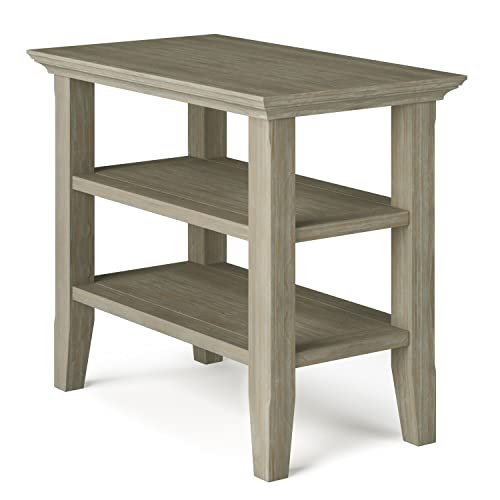 SIMPLIHOME Acadian SOLID WOOD 14 inch Wide Rectangle Transitional Narrow Side Table in Distressed Grey with Storage, 2 Shelves, for the Living Room and Bedroom SIMPLIHOME