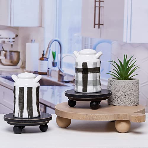 Defined Deco Mini risers for display,Wood Risers for Decor,Small 5”Round Wooden Riser, Farmhouse Wood Riser, Rustic Pedestal Display Stand,Display Risers for Tiered Tray Decor(Set of 2,Black) DD DEFINED DECO