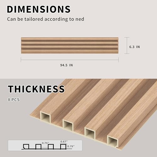 POHARE WPC Slat Wall Panels, 8 Pack Accent Decorative Acoustic Wood Slats for Wall and Ceilings, Acoustic Panels for Interior Wall Modern Décor, Oak, POHARE