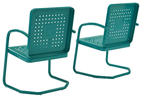 Crosley Furniture Bates 2-Piece Outdoor Chair Set, Retro Metal Patio Chairs for Dining, Porch, Deck, Balcony, Turquoise Gloss Crosley Furniture