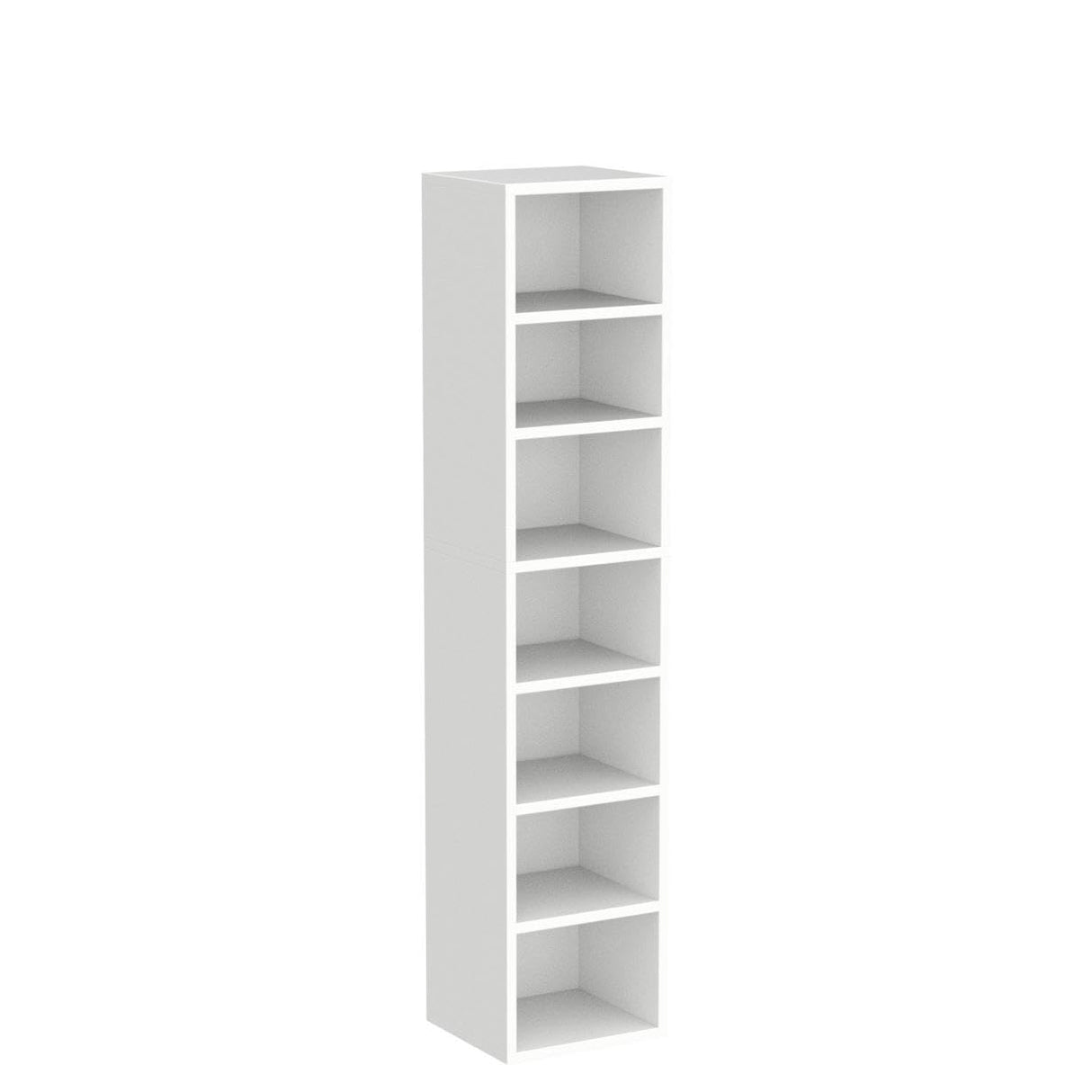 IOTXY Small Narrow Corner Bookcase - 59 Inches Tall Gap Freestanding Storage Cabinet, 7 Lattices Open Shelves Tower Rack, Cubes Bookshelf in White IOTXY