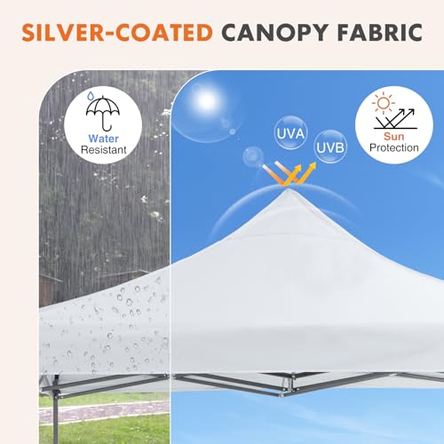 Sweetcrispy 10 x 10 Ft Pop Up Canopy Tent Outdoor Use, Portable Shade Waterproof Beach Tent with Sand Bags for Events Backyard Parties, White Sweetcrispy