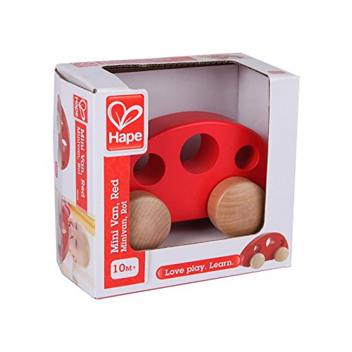 Hape Mini Van Wooden Toddler Toy Vehicle in Red, L: 4.9, W: 2.5, H: 2.8 inch Hape