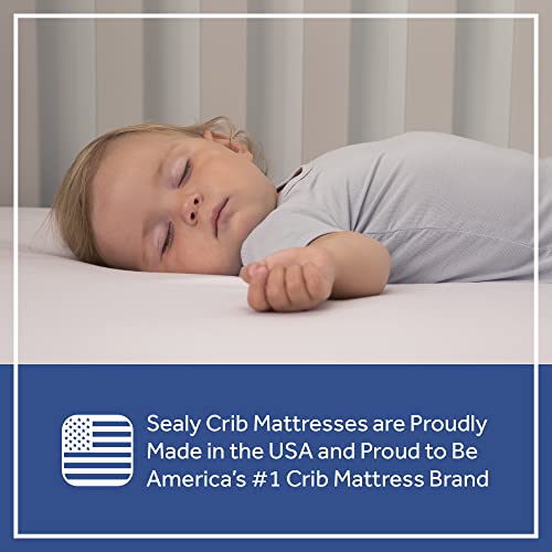 Sealy Baby Flex Cool Breathable 2 Stage Waterproof Crib Mattress plus Toddler Bed Fit, Airy Cotton Cover, 204 Premium Coils, GREENGUARD Gold Certified, Safety & Quality Tested, Made in USA, 52'X28' SEALY BABY