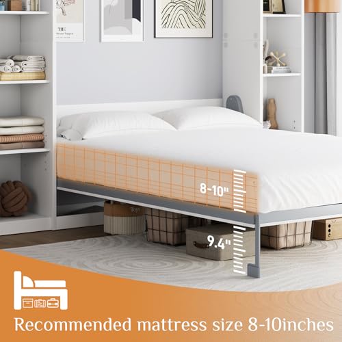 Rophefx Queen Murphy Bed Cabinet with 5-Tier Adjustable Storage Shelves, Wood Queen Wall Bed Cabinet Bed, Space Saving Beds, Hidden Bedframe, Foldable Platform Beds for Guest Room, Bedroom, White Rophefx