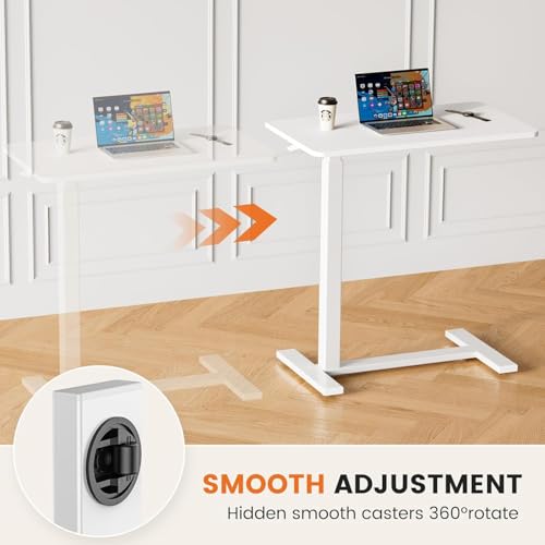 Sweetcrispy Overbed Bedside Table with Wheels, Adjustable Hospital & Home Use Bed Rolling Laptop Table, Mobile Standing Desk, White Sweetcrispy
