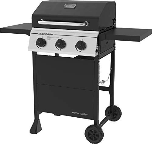 Megamaster 3-Burner Propane Gas Grill with Folding Side Tables, 30,000BTUs, 429.81 sq. in. Cooking Space, Stainless Steel Control Panel, Outdoor Kitchen Grill for BBQs, Patios, and More - 720-0988EA Megamaster