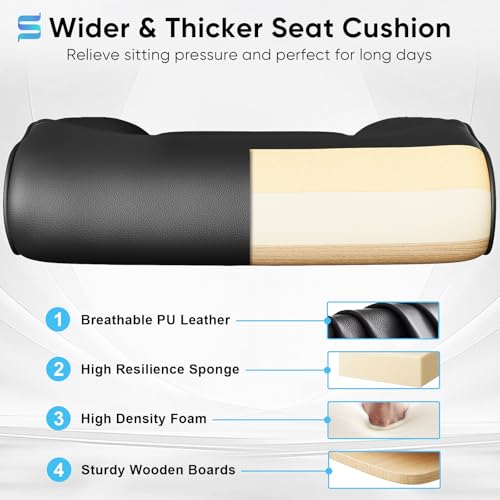 Sytas Executive Office Ergonomic Chair with Adjustable Headrest, PU Leather Desk Chair, High-Back Swivel Task Chair for Home Office, 135° Reclining, Black Sytas