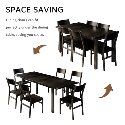 iPormis 7-Piece Dining Table & Chairs Set for 4-6, 63" Extendable Kitchen Table with 6 Chairs, Dining Room Table with Metal Frame & MDF Board, Perfect for Small Space, Easy Assembly, Black iPormis