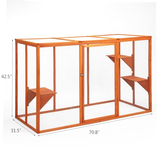 Nyeekoy Catio Outdoor Cat Enclosure, 71" Large Catios for Cats Patio, Outside Cat Enclosures, Cattio with Waterproof Roof, Clearance Cat Cage for Multiple Cats, Orange Nyeekoy