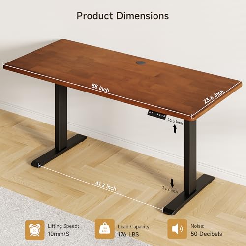 ONBRILL Standing Desk, 55x23.6 Inches Whole-Piece Board Rectangle Stand Up Desk with Solid Wood Desktop and Memory Controller, Adjustable Height from 28-46 Inches for Home & Office, Brown ONBRILL