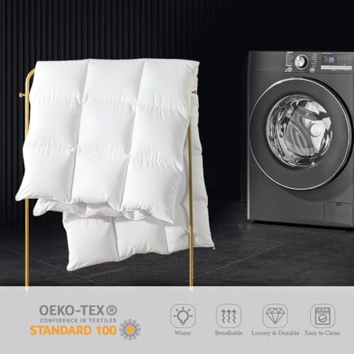 WhatsBedding Feather Down Fiber Comforter King Size,Duvet Insert King Filled with Feather and Down Fiber, All Season White Luxury Bed Comforter,Ultra Soft 100% Cotton 106"x90" WhatsBedding