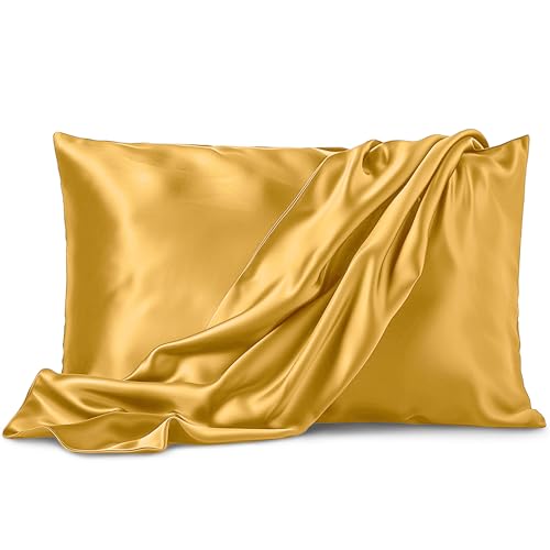 Pure Bedding Satin Pillowcase 2 Pack - King Size (20"x40", Gold) - Silky Pillow Cases for Hair and Skin - Satin Pillow Covers with Envelope Closure - Extra Soft Premium Microfiber Pure Bedding