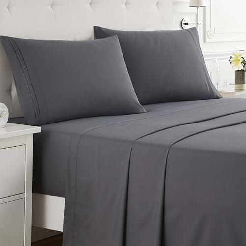 Clara Clark Full XL Bed Sheet Set - Wrinkle, Fade, Stain Resistant, Deep Pocket Sheets - Luxury Soft Bedding Sheets & Pillowcases, Full XL Charcoal Gray Clara Clark