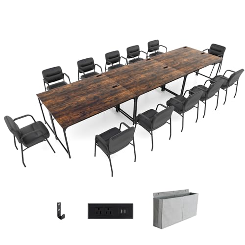 Giantex 30 FT Conference Table with Charging Station, 6 PCS 60" x 24" Rectangular Large Meeting Room Desk with Storage Bag & Hook, Space Saving Seminar Table, Modern Office Computer Desk for 12 People Giantex