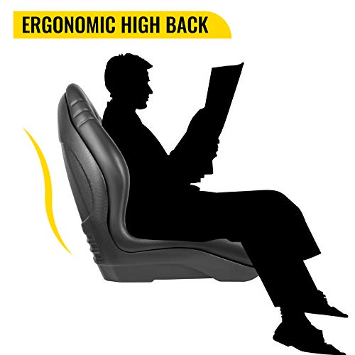 VEVOR Universal Lawn Tractor Seat Replacement, Compact High Back Mower Seat, Black Vinyl Forklift Seat, Central Drain Hole Skid Steer Seat with Mounting Bolt Patterns of 8" x 11.5" & 11.25" x 11.5" VEVOR