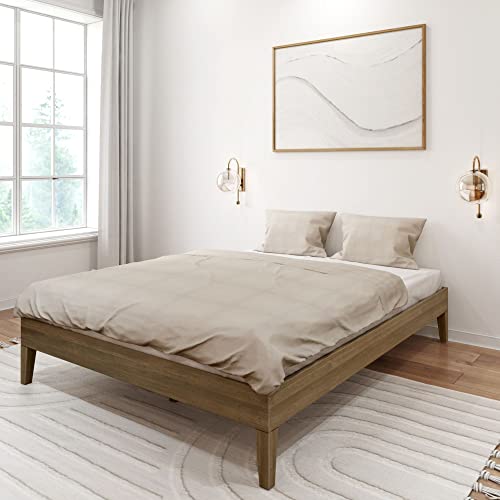 Plank+Beam Solid Wood Platform Bed Frame, Strong Wood Slat Support, No Box Spring Needed, Easy Assembly, Matte Walnut, Queen Plank+Beam