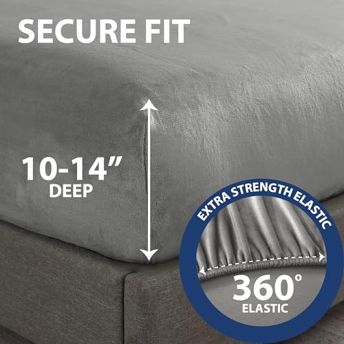 Cathay Home Full Plush Fur Fitted Sheet - Ultra Soft & Thick Plush Fur - All Season Cozy Warmth - 12" Deep Pocket Fitted Sheet Only (Full, Grey) Cathay Home