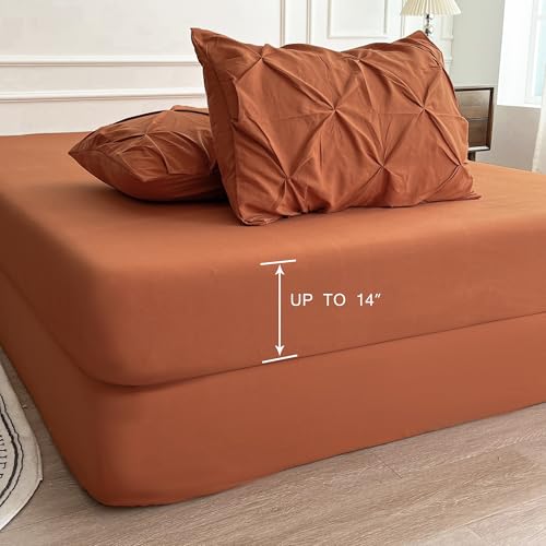 Maple&Stone Full Size Comforter Sets, 7 Pieces Bedding Sets Full, Pintuck Bed in a Bag Bed Set with Comforter, Sheets, Pillowcases & Shams - Burnt Orange Maple&Stone