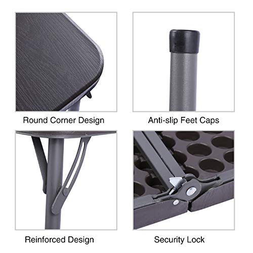 REDCAMP 34" Square Folding Card Table with Resin Top, Portable Fold in Half Small Card Tables with Collapsible Legs for Adults Indoor Outdoor Use, Brown REDCAMP