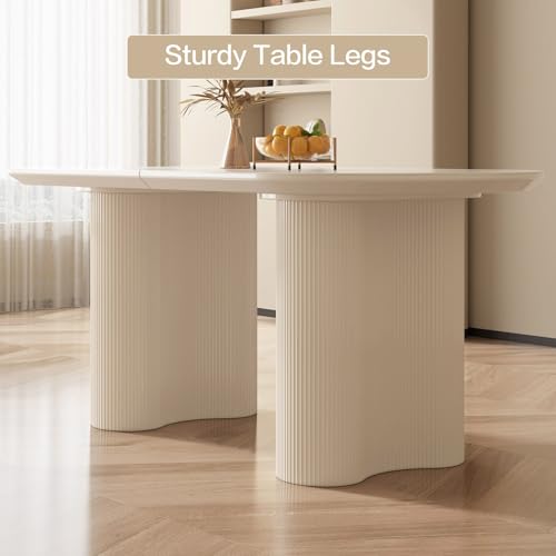 GraceNook 55.11" Modern White Dining Table, Funky Oval Kitchen Table with Powerful Ripple Support Legs for Dining Room, Kitchen, Home Office GraceNook