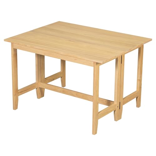 Merax Farmhouse Wood Extendable Dining Table with Drop Leaf for Small Places, Modern Freestanding Scalable Desk for Kitchen & Living Room, Natural Merax