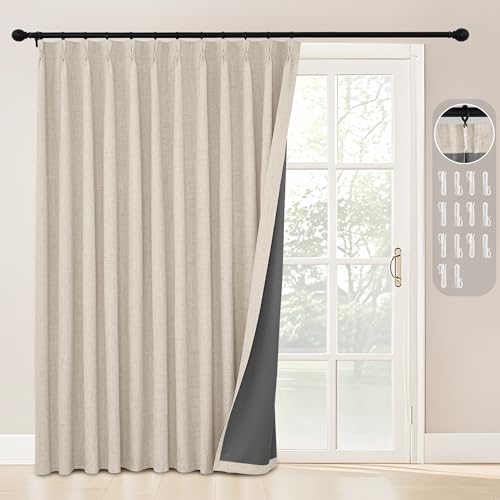 StangH Full Blackout Linen Curtains 84 inches Long, Extra Wide Pinch Pleated Living Room Darkening Drape Neutral Boho Energy Saving Sliding Door for Home Office, W72 x L84, 1 Panel StangH