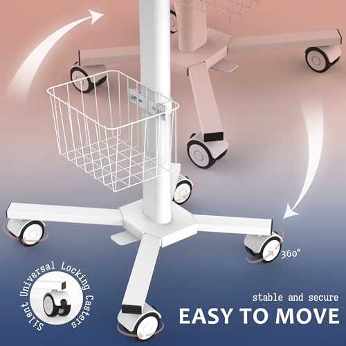 TUILUN Adjustable Height Portable Laptop Desk with Wheels,White Computer Cart on Wheels,Standing Mobile Desk Workstation, Utility Medical Cart TUILUN