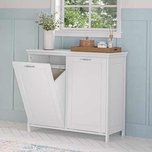 RiverRidge Somerset Double Tilt Out Laundry Hamper - Stylish Laundry Room Cabinets with Removable Cloth Bags, Inset Doors & Coved Top Shelf - Laundry Cabinet for Clothes & Towels RiverRidge