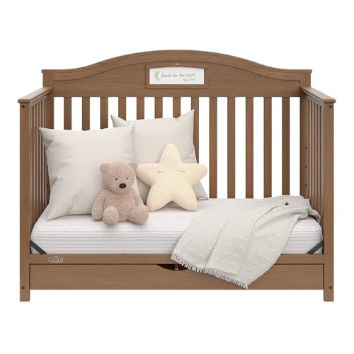 Graco Story 5-in-1 Convertible Crib with Drawer – GREENGUARD Gold Certified Wood Crib, Converts to Toddler Bed, Daybed, Full-Size Bed, Nursery Storage Drawer, Reversible Headboard (Hazelnut)