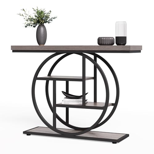 Little Tree Console Table, 4-Tier Entryway Table Behind Couch Table, 41.3-Inch Farmhouse Sofa Table for Living Room, Foyer Hallway Table for Entrance, Grey and Black LITTLE TREE
