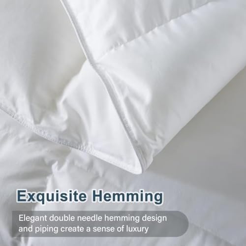 WhatsBedding Twin Comforter,Filled with Feather and Down, White Duvet Insert - Luxurious Hotel Collection Bed Blanket Comforter - 100% Cotton Shell -Twin Size 64x88 Inch WhatsBedding