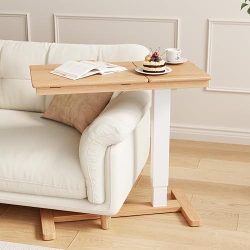 Muwuele Solid Wood Overbed Bedside Table with Wheels, Adjustable Medical Tilt Top Hospital Bed Table Over The Bed, Rolling Laptop Desk, Mobile Standing Desk for Hospital and Home Use (Natural) Muwuele