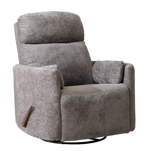 Oversized Swivel Rocker Recliner with Massage and Heat, Swivel Nursery Recliner With Adjustable Headrest, Manual Rocker Recliner Chair with Two Removable Pillows, Rocking Nursery Chair, Dark Grey