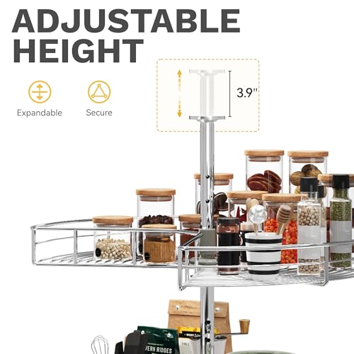 DWVO 28-Inch 2-Tier Lazy Susan Turnable for Cabinet, Rotating 2-Shelf Lazy Susan Corner Organizer with Adjustable Height for Kitchen Pantry, Chrome-Plated Double Spinning Corner Organizer, Silver DWVO