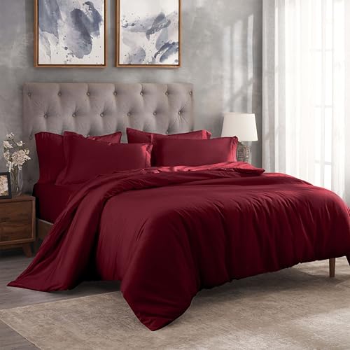 Superior Combed Cotton, 300 Thread Count 2 Piece Duvet Cover Set with 1 Pillow Sham, Single Ply Cotton, Soft and Luxurious Bedding Sets - Twin Duvet Cover, Burgundy Superior