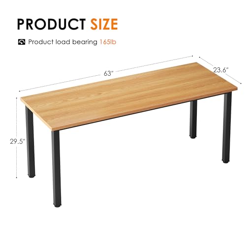 Need 63 Inch Large Computer Desk - Modern Simple Style Home Office Gaming Desk, Basic Writing Table for Study Student, Black Metal Frame, Teak Need