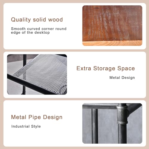 LOKKHAN Industrial Vintage Bar Height Table with Extra Shelf - Rustic Brown & Grey Metal Console for Kitchen, Dining & Pub LOKKHAN