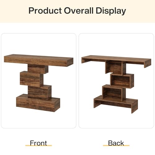 Tribesigns 42.5" Farmhouse Console Table, Narrow Wood Sofa Table Behind Couch with Geometric Base, Industrial Entryway Accent Table for Living Room, Hallway, Entrance (Rustic Brown) Tribesigns