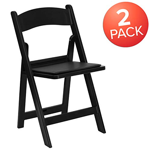 EMMA + OLIVER Folding Chair - Black Resin – 2 Pack 800LB Weight Capacity Comfortable Event Chair - Light Weight Folding Chair EMMA + OLIVER