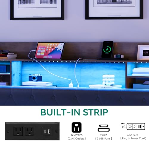 YITAHOME King Floating Bed Frame, Upholstered Platform Bed with RGB LED Lights, Headboard Storage, and Charging Station, No Box Spring Needed,Dark Gray YITAHOME
