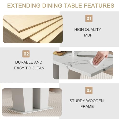 HomVent Extendable Dining Table Set for 6 with Chairs, Modern Kitchen & Dining Room Tables Sets for 4-10, 6 Person Dinner Tables Sets, Space Saving 63"-78.7" Expandable Wooden Dinette Sets HomVent