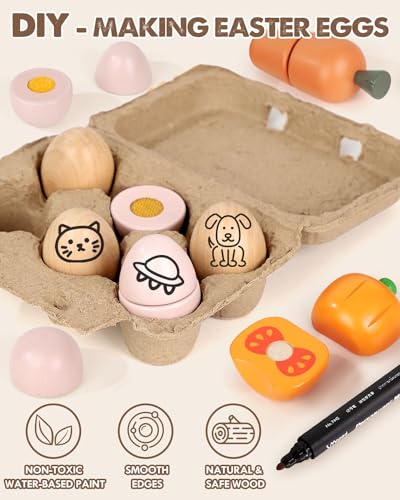 Wooden Play Food Sets for Kids Kitchen, Food Toys for Toddlers 3+ Year Old, with Shopping Bag, Pretend Food Play Kitchen Cutting Fruits Vegetables Toys, Gift for Boys Girls Educational Toys Lehoo Castle