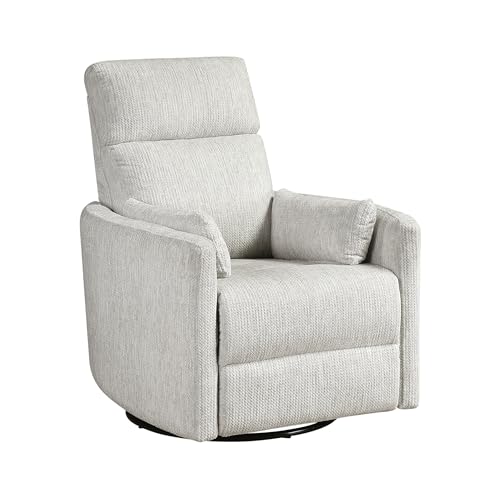 Lexicon Upholstered Swivel Recliner Chair - 360 Swivel Accent Chair Nursery Glider, Manual Recliner with Pull Handle, Microfiber, 2 Pillows, Easy Pull-Handle for Living Room/Bedroom/Apartment, Beige