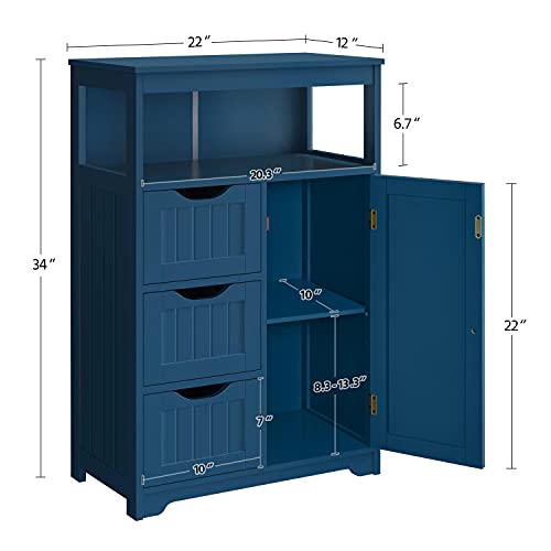 Yaheetech Bathroom Floor Cabinet, Free Standing Wooden Storage Organizer Multiple Tiers Storage Living Room Cabinet, Navy Blue Yaheetech