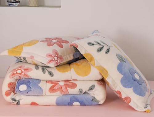 Meeting Story Flower Bedding 3 Piece Full Comforter Set for Girls, Lightweight Soft Breathable Washable Yellow Bed Set Meeting Story