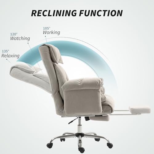 HOMCOM Executive Office Chair Comfy with Foot Rest, Reclining Swivel Computer Desk Chair with High Back, Thick Cushion, Padded Armrest, Adjustable Height, Rolling Wheels, Light Taupe Gray HOMCOM
