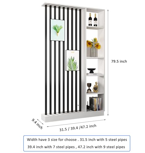 Floor to Ceiling Room Divider with Shelves – Freestanding Partition Screen, Industrial Style Room Divider Furniture for Bedroom, Office (Walnut, 47" L x 9.5" W x 79.5" H) GRGECXZ