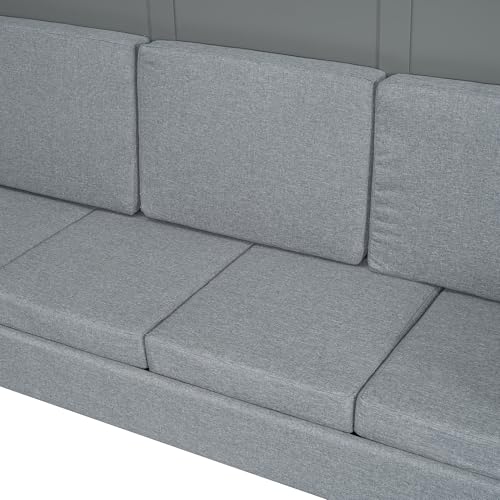 MERITLINE Queen Murphy Bed with 4 Seat Couch and Storage Shelves,Wood Folding Grey Murphy Wall Bed Cabinet with Storage and Sofa MERITLINE