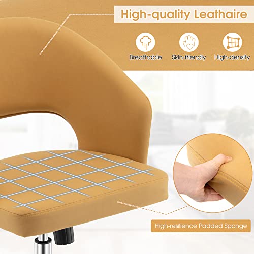 Giantex Home Office Desk Chair, Comfy Upholstered Chair with Hollow Design & Height Adjustable, Modern Rolling Swivel Armless Chair, Leisure Task Cute Chair for Living Room Study Vanity, Yellow Giantex